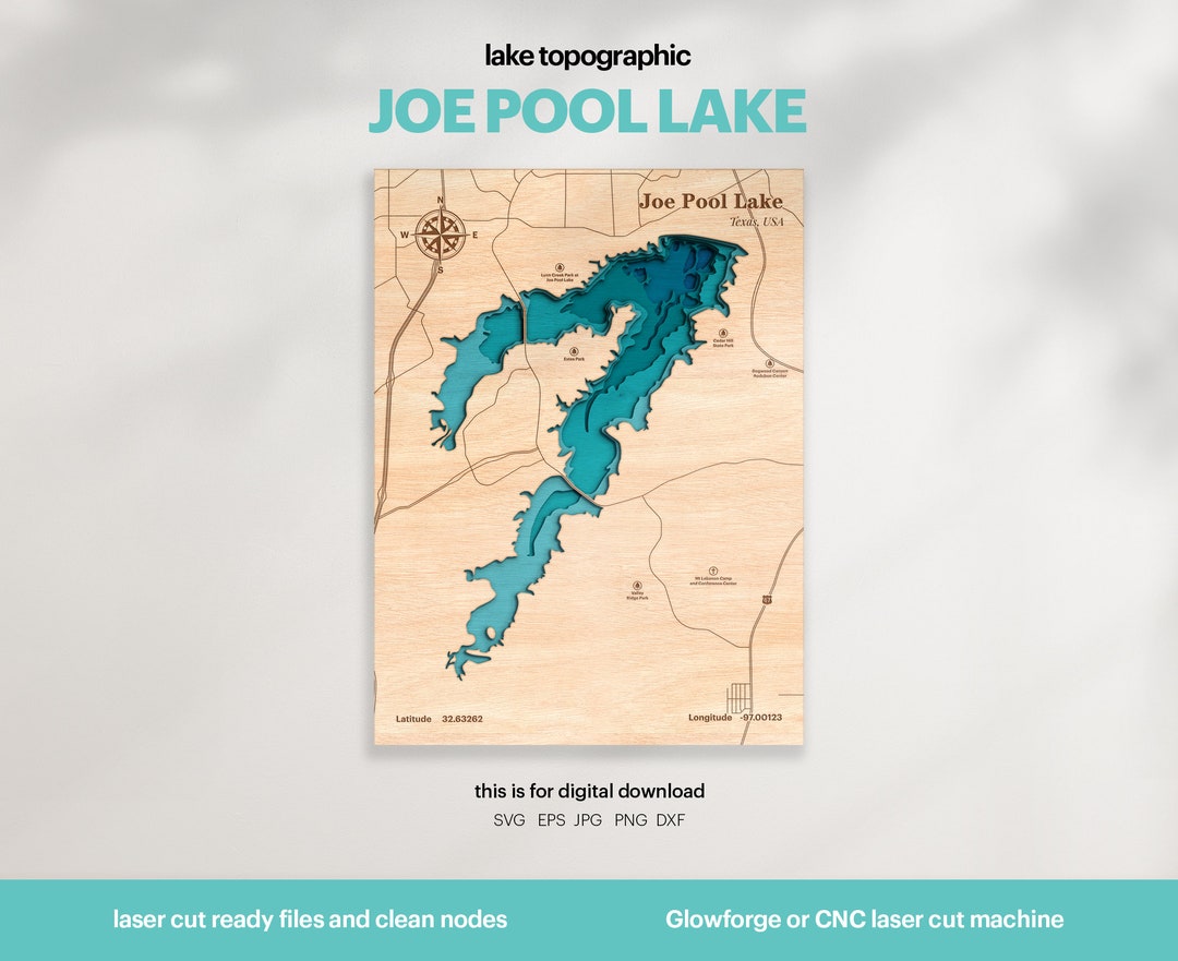 Lake House Decor, Joe Pool Lake Map SVG, Wood Wall Decor Gift