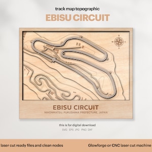 Racetracks kaarttopografie, prefectuur Fukushima in Japan voor circuitkaart SVG, beroemde circuitracebaan, 3D-houtkaarten, digitale DOWNLOAD