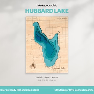 See Haus Dekor, Hubbard Lake Karte SVG, Holz Wand Dekor Geschenk, Topographisch, 3D Benutzerdefinierte Karten, Bathymetrische Karte Kunst, Xtool, DIGITAL DOWNLOAD