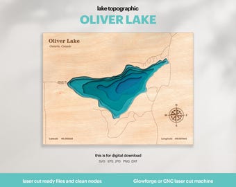 Oliver Lake Map SVG : 3D Topographic Lake House Decor (Digital Download)