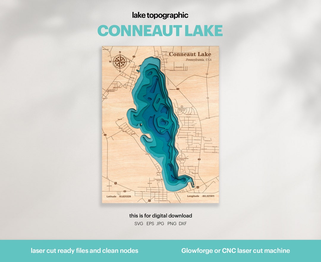 Lake House Decor, Conneaut Lake Map SVG, Wood Wall Decor Gift