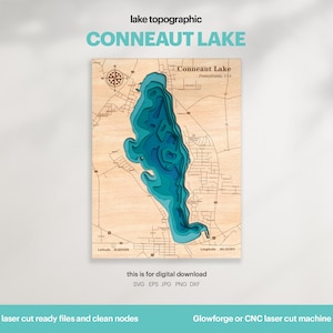 See Haus Dekor, Conneaut Lake Karte SVG, Holz Wand Dekor Geschenk, Topographisch, 3D Benutzerdefinierte Karten, Bathymetrische Karte Kunst, Xtool, DIGITAL DOWNLOAD