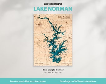 Lake Norman Map SVG: 3D Topographic Laser Cut File (Digital Download)