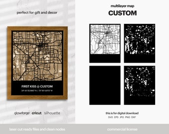 Custom Layered City Map, City Map Wall Art, Multi Layered Street Map, Map Wall Decoration, Laser Cut File, Glowforge, SVG File