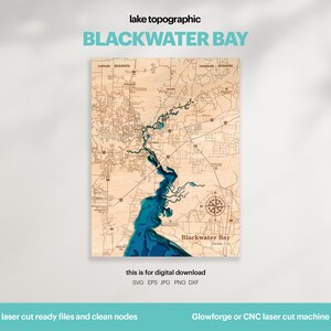 Decorazione per casa sul lago, mappa della baia di Blackwater SVG, regalo di decorazione da parete in legno, topografica, mappe personalizzate 3D, arte della mappa batimetrica, Xtool, DOWNLOAD DIGITALE