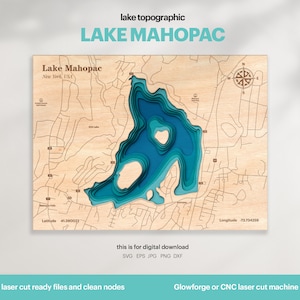 Lake House Decor, Mahopac New York See Karte SVG, Holz Wand Dekor Geschenk, Topographisch, 3D Benutzerdefinierte Karten, Bathymetrische Karte, DIGITALER DOWNLOAD