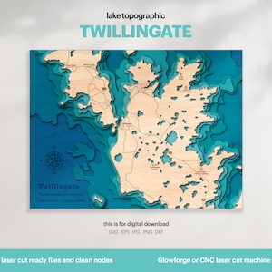 Lake House Decor, Twillingate Neufundland Karte SVG, Holz Geschenk, topographisch, benutzerdefinierte 3D-Karten, Bathymetrische Karte, Xtool, DIGITALER DOWNLOAD