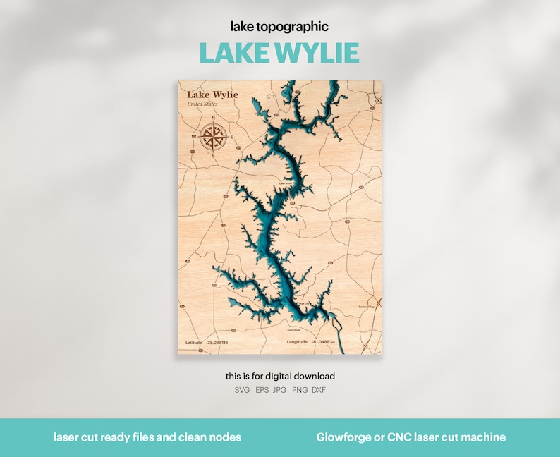 Lake House Decor, Wylie Lake Map SVG, Wood Wall Decor Gift, Topographic, 3D Custom Maps