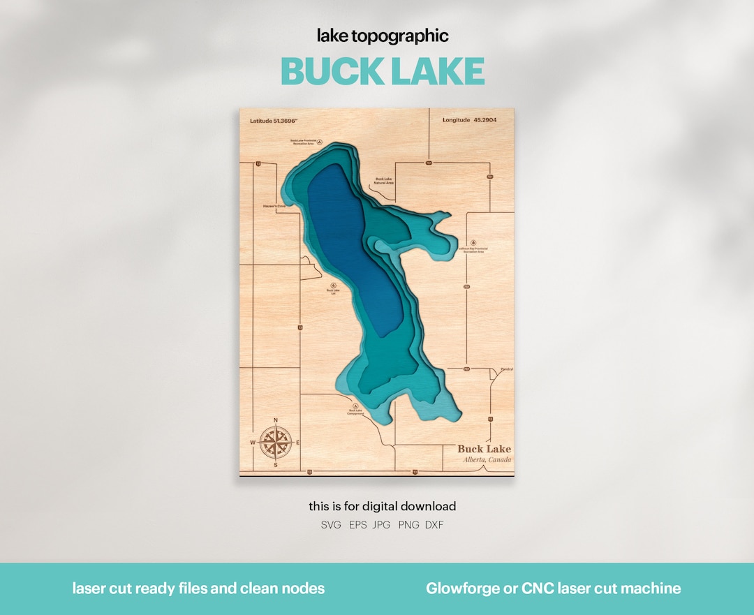 Lake House Decor, Buck Lake Map SVG, Map Art, Wood Wall Decor Gift