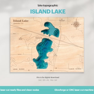 Island Lake Topographic Map SVG: Laser Cut Wood Wall Art (Digital Download)
