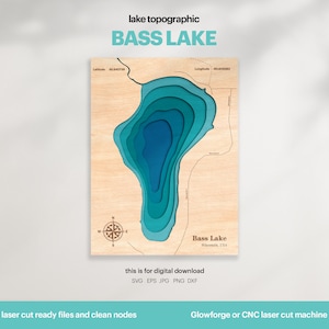 See Haus Dekor, Bass Lake Karte SVG, Holz Wand Dekor Geschenk, Topographisch, 3D Benutzerdefinierte Karten, Bathymetrische Karte Kunst, Xtool, DIGITAL DOWNLOAD