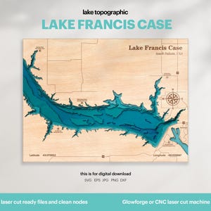 Francis Case Lake Map SVG : 3D Topographic Lake House Decor (Digital Download)