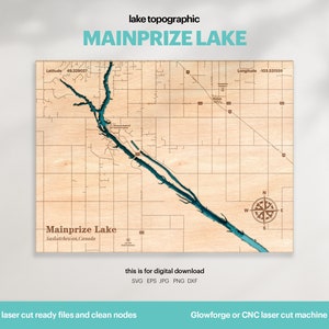 Décoration de maison au bord du lac, carte principale du lac SVG, cadeau de décoration murale en bois, topographique, cartes personnalisées 3D, art de la carte bathymétrique, Xtool, TÉLÉCHARGEMENT NUMÉRIQUE