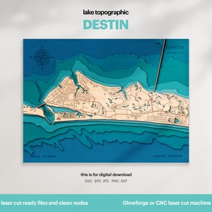 Décoration maison lac, Destin carte SVG, cadeau de décoration murale en bois, topographique, cartes 3D personnalisées, art de la carte bathymétrique, Xtool, TÉLÉCHARGEMENT NUMÉRIQUE