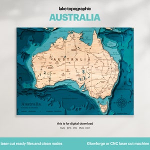 Lake House Decor, Mappa dell'isola dell'Australia SVG, Regalo di decorazione della parete in legno, Topografica, Mappe personalizzate 3D, Arte della mappa batimetrica, Xtool, DOWNLOAD DIGITALE