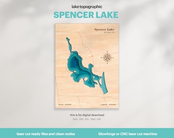 Spencer Lake Map SVG : 3D Topographic Lake House Decor (Digital Download)