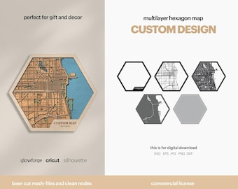 Custom Hexagon Topographic City Map: Laser Cut 3D Wooden Art (Digital Download)