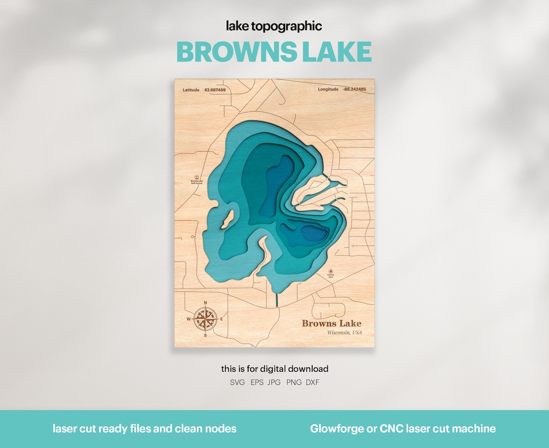 Lake House Decor, Browns Lake Map SVG, Wood Wall Decor Gift