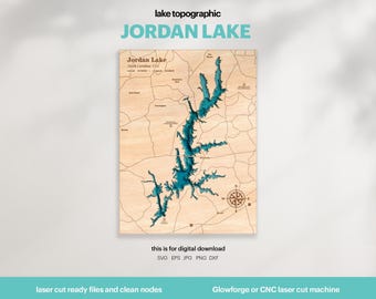 Jordan Lake North Carolina Map SVG : 3D Topographic Lake House Decor (Digital Download)
