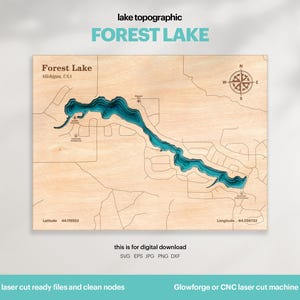 See Haus Dekor, Waldsee Karte SVG, Holz Wand Dekor Geschenk, Topographisch, 3D Benutzerdefinierte Karten, Bathymetrische Karte Kunst, Xtool, DIGITAL DOWNLOAD