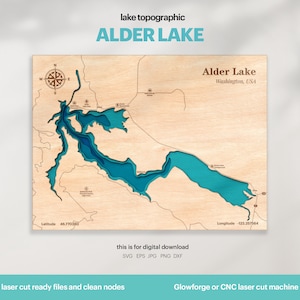Mappa topografica del lago Alder SVG: file di taglio laser 3D (download digitale)