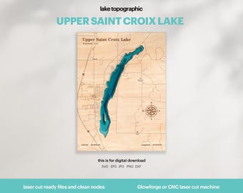 Upper Saint Croix Lake Map SVG : 3D Topographic Lake House Decor (Digital Download)