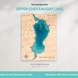 Décoration de maison au bord du lac, carte SVG du lac de Châteaugay supérieur, cadeau de décoration murale en bois, topographique, cartes 3D personnalisées, art de la carte bathymétrique, téléchargement numérique