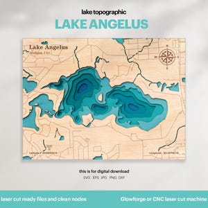 Lake Angelus Topographic Map SVG: 3D Wood Wall Art (Digital Download)