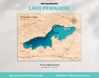 Pewaukee Lake Map SVG : 3D Topographic Lake House Decor (Digital Download)