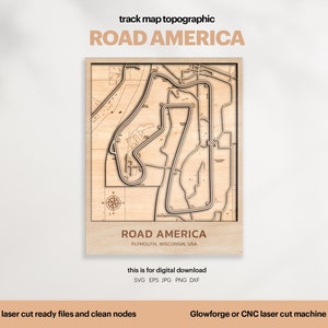 Racetracks kaart topografie, Elkhart Lake Wisconsin kaart SVG, circuitkaart, 3D houten baankaarten, Xtool, lasergesneden bestand, digitale DOWNLOAD