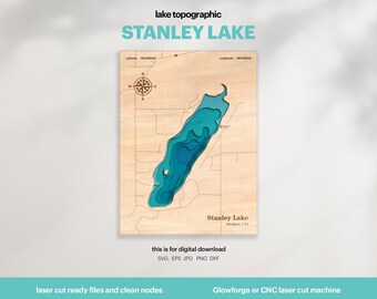 Stanley Lake Map SVG : 3D Topographic Lake House Decor (Digital Download)