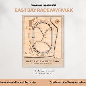 Racetracks kaart topografie, Easy Bay kaart SVG, beroemde circuit racebaan, 3D houten baankaarten, Xtool, digitale DOWNLOAD