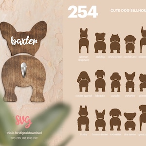 254 Dog Silhouette Bundle SVG, AGGIORNAMENTO, File SVG porta guinzaglio per cane, File di taglio digitale, Vettore forma cane, Glowforge / Licenza commerciale