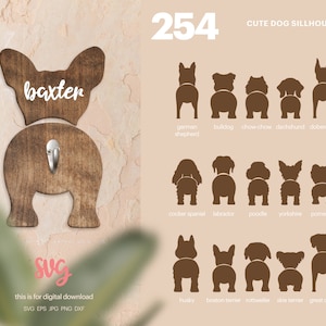 254 Dog Silhouette Bundle SVG, UPDATE, Dog Butt Leash Holder SVG File, Digital Cut File, Dog Shape Vector, Glowforge | Commercial License