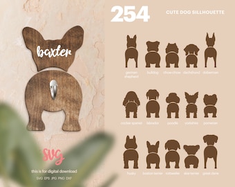 254 Dog Silhouette Bundle SVG, UPDATE, Dog Butt Leash Holder SVG File, Digital Cut File, Dog Shape Vector, Glowforge | Commercial License