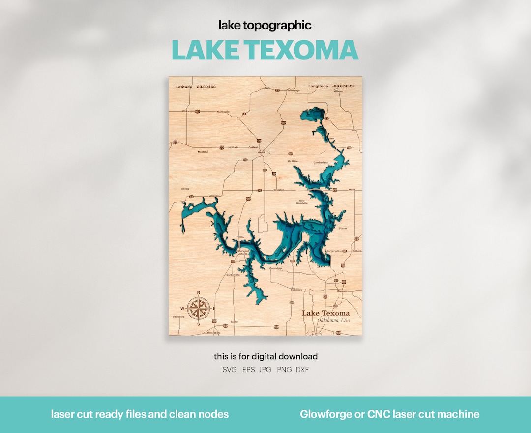 Lake House Decor, Texoma Lake Map SVG, Wood Wall Decor Gift