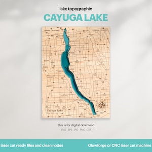 See Haus Dekor, Cayuga Lake Karte SVG, Holz Wand Dekor Geschenk, Topographisch, 3D Benutzerdefinierte Karten, Bathymetrische Karte Kunst, Xtool, DIGITAL DOWNLOAD