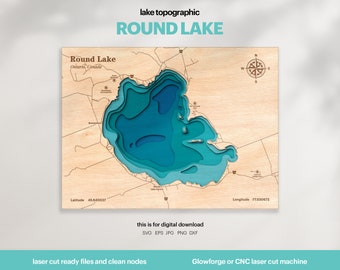Lake House Decor: Round Lake Topographic Map SVG (Digital Download)