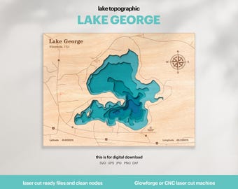 George Lake Map SVG : 3D Topographic Lake House Decor (Digital Download)