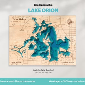 Décoration de maison au bord du lac, carte Orion SVG, vie sur le lac, art de la carte, cadeau de décoration murale en bois, topographique, fichier 3D Glowforge, Xtool, TÉLÉCHARGEMENT NUMÉRIQUE