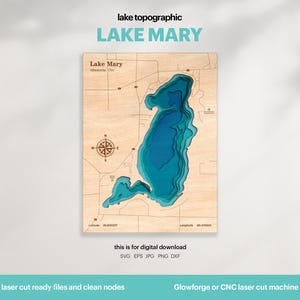 Mary Lake Topographic Map: 3D Wood Wall Art - Laser Cut File (Digital Download)