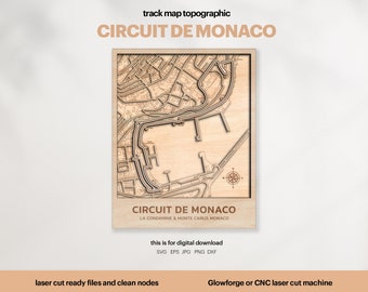 Monte Carlo Race Track Map Topography: Laser Cut Files (Digital Download)