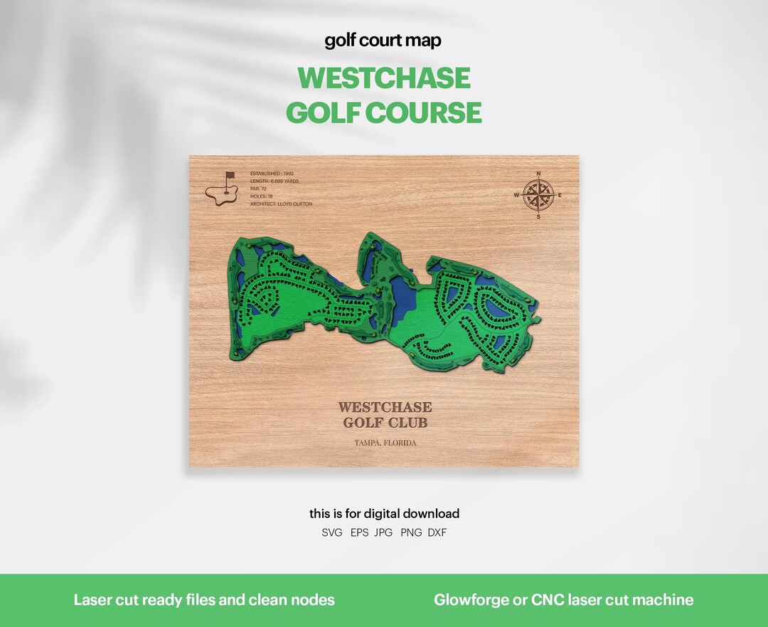 Westchase Golf Course Map: 3D Layered Golf Wood Sign, Laser Cut File ...