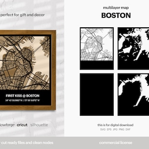 Boston gelaagde stadsplattegrond, stadsplattegrond kunst aan de muur, multi-gelaagde stratenplan, kaart wanddecoratie, laser gesneden bestand, Glowforge, SVG-bestand