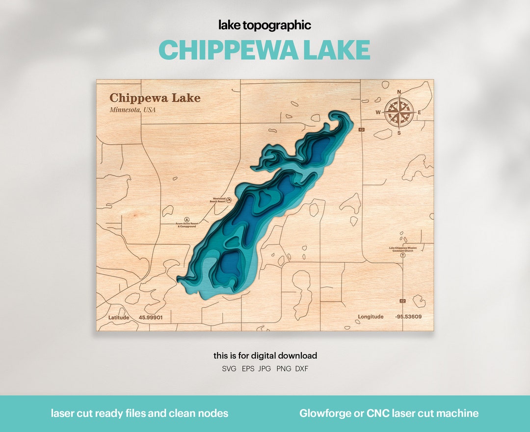 Lake House Decor, Chippewa Lake Map SVG, Wood Wall Decor Gift
