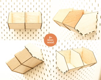 Organizador de estantes apilables con tablero perforado: Archivo cortado con láser (madera de 3 mm)