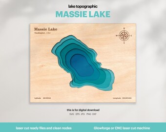 Massie Lake Map SVG : 3D Topographic Lake House Decor (Digital Download)