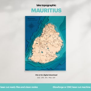 Decorazione della casa sul lago, mappa dell'isola di Mauritius SVG, regalo di decorazione della parete in legno, topografica, mappe personalizzate 3D, arte della mappa batimetrica, Xtool, DOWNLOAD DIGITALE