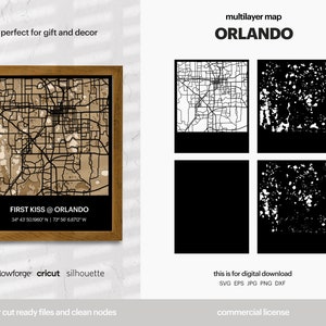 Orlando gelaagde stadsplattegrond, stadskaart kunst aan de muur, multi-gelaagde stratenkaart, kaart wanddecoratie, laser gesneden bestand, Glowforge, SVG-bestand