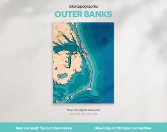 Carte des Outer Banks SVG : fichier topographique 3D découpé au laser (téléchargement numérique)